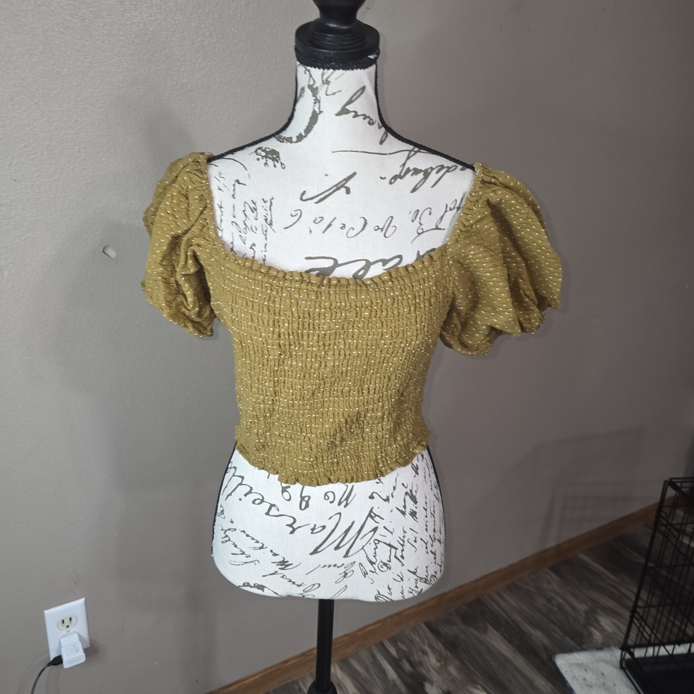 Wild Fable Mustard Puff Sleeve Smocked Blouse